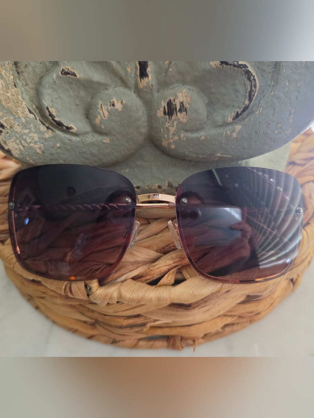 Women's Tahari Rimless Sunglasses with Brown Lenses and Rose Gold Accents